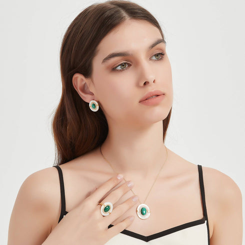 Green Malachite Mother Of Pearls Earrings, Necklace and Ring (Purchase individually) - House Of Pearls